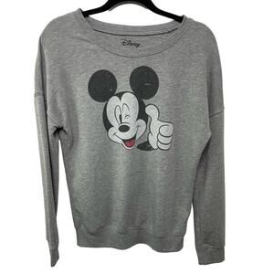 Disney Mickey Mouse Face Long Sleeve Crew Neck Graphic Sweatshirt Gray Women's S
